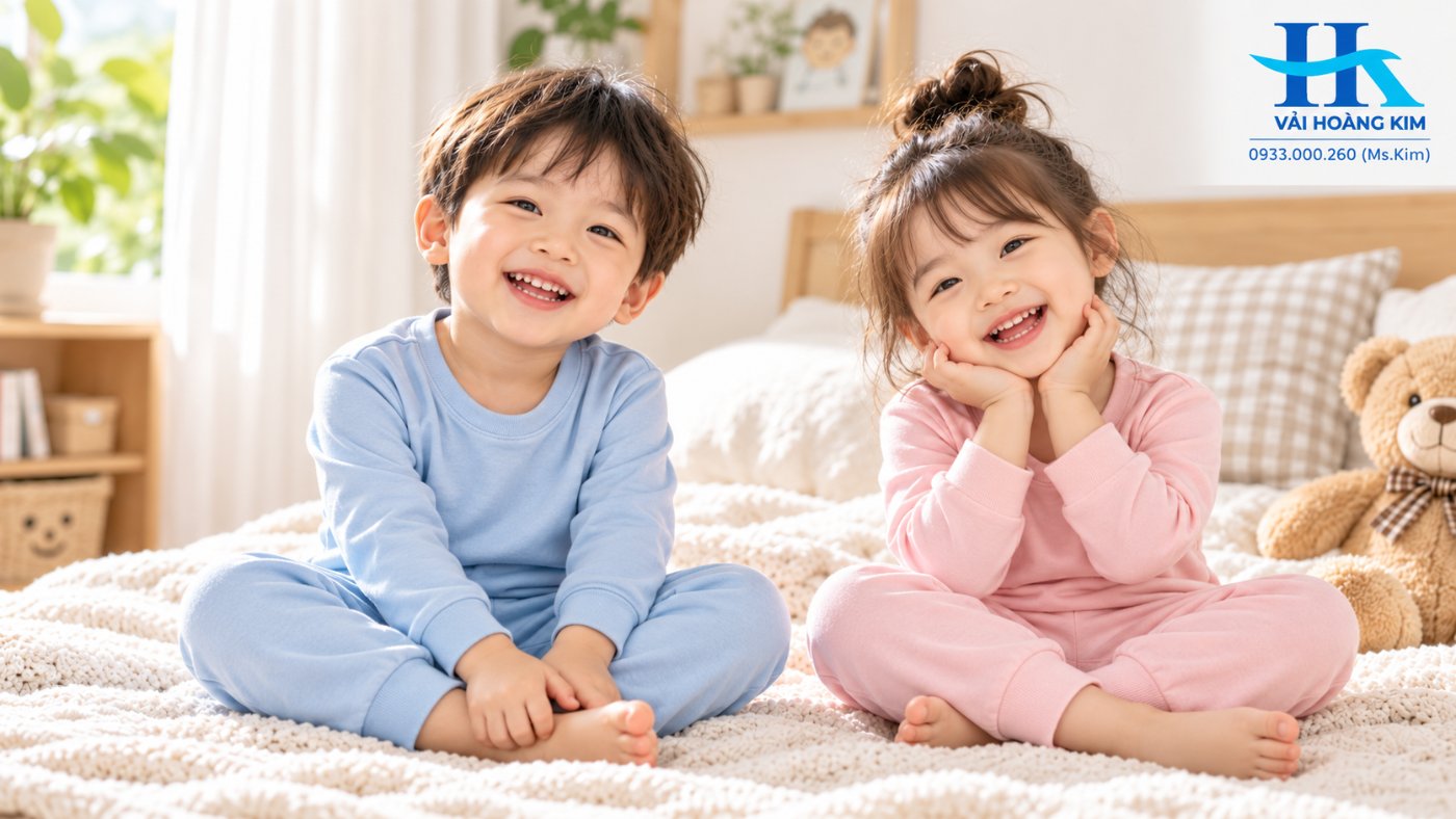Cận cảnh chất liệu vải cotton 4 chiều mềm mại, co dãn tốt dành cho thời trang trẻ em