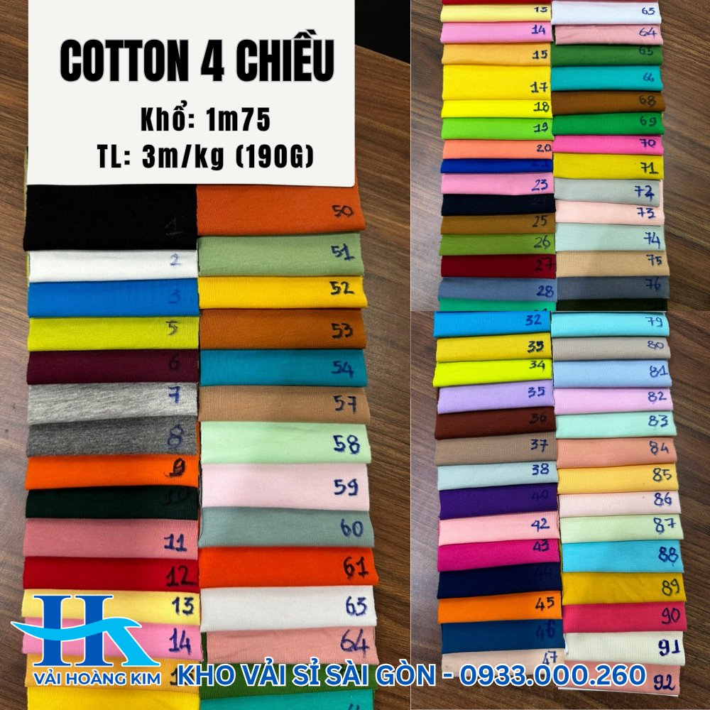 Bảng màu vải thun cotton 4 chiều