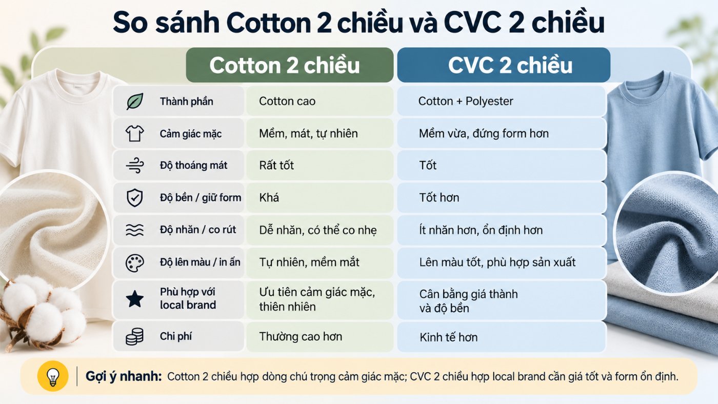 So sánh Cotton 2 chiều và CVC 2 chiều