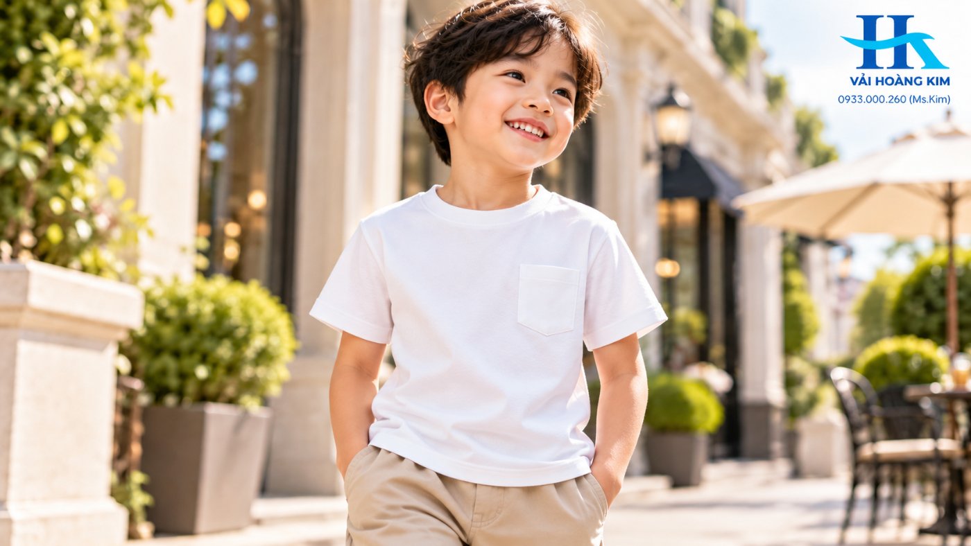 Cận cảnh chất liệu vải cotton 4 chiều mềm mại, co dãn tốt dành cho thời trang trẻ em