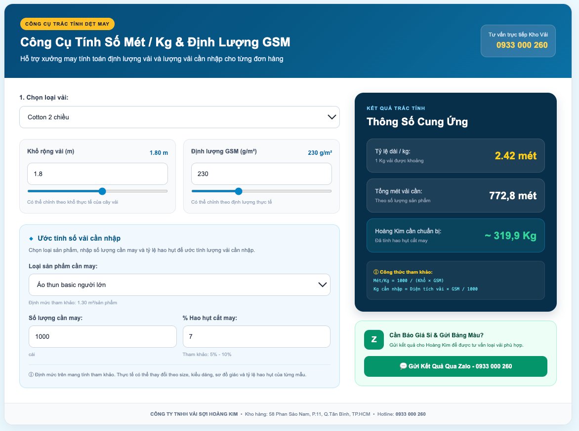 Công Cụ Tính GSM & Số Lượng Vải Cần Nhập